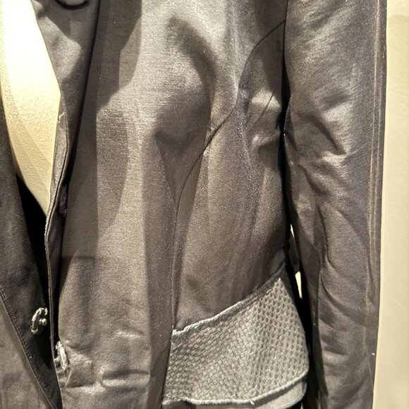 Tahari Black Ruffle Midsection Coat - Picture 8 of 12